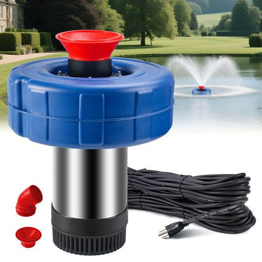 RELIY Pond Fountain-15000 GPH Fully Automatic Powerful Lake Floating Fountain, 1HP/750W 110V, 100ft power cord, 2 * 100ft guide ropes, Suitable For Ponds And Landscape Fountains (Stainless steel)