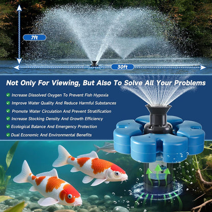 RELIY Pond Fountain , 1HP 110V 15000 GPH Fountain Pump, Fully Automatic Powerful Lake Floating Fountain, 100 FT Power Cord, 2x100 FT Traction Rope, for Small & Large Ponds & Lakes