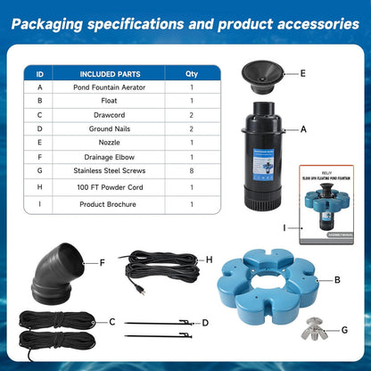 RELIY Pond Fountain , 1HP 110V 15000 GPH Fountain Pump, Fully Automatic Powerful Lake Floating Fountain, 100 FT Power Cord, 2x100 FT Traction Rope, for Small & Large Ponds & Lakes