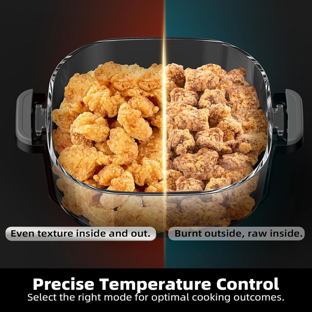 5-in-1 Portable Glass Air Fryer,  1500W Power, 90% Oil Reduction, Includes 4QT & 6-Cup Glass Containers with Lids & Silicone Mat, Dishwasher/Freezer Safe for Single or Family Use