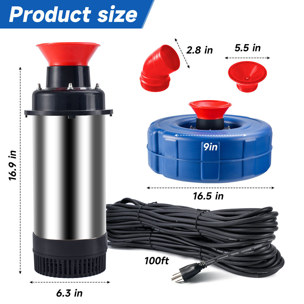 RELIY Pond Fountain-15000 GPH Fully Automatic Powerful Lake Floating Fountain, 1HP/750W 110V, 100ft power cord, 2 * 100ft guide ropes, Suitable For Ponds And Landscape Fountains (Stainless steel)