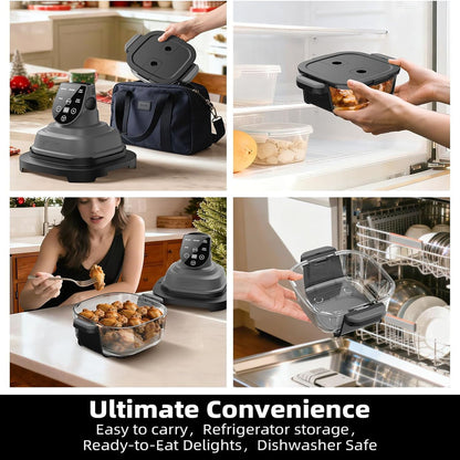 5-in-1 Portable Glass Air Fryer,  1500W Power, 90% Oil Reduction, Includes 4QT & 6-Cup Glass Containers with Lids & Silicone Mat, Dishwasher/Freezer Safe for Single or Family Use