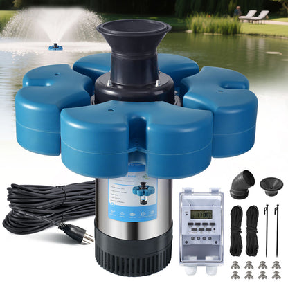 RELIY Pond Fountain, 1HP 110V 15000 GPH Fountain Pump, Fully Automatic Powerful Lake Floating Fountain, 100 FT Power Cord, 2x100 FT Traction Rope, (Stainless steel+Time switch)