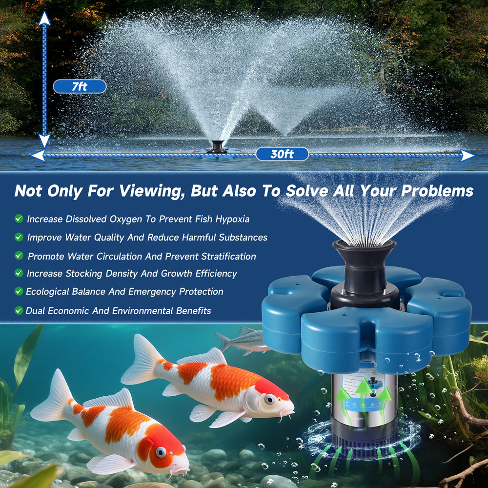 RELIY Pond Fountain, 1HP 110V 15000 GPH Fountain Pump, Fully Automatic Powerful Lake Floating Fountain, 100 FT Power Cord, 2x100 FT Traction Rope, (Stainless steel+Time switch)
