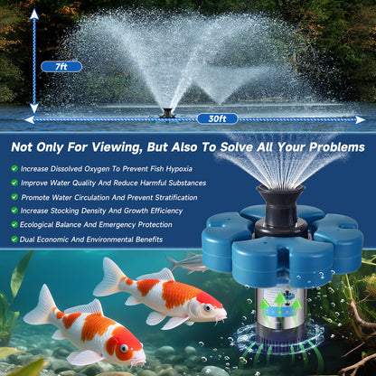 RELIY Pond Fountain, 1HP 110V 15000 GPH Fountain Pump, Fully Automatic Powerful Lake Floating Fountain, 100 FT Power Cord, 2x100 FT Traction Rope, (Stainless steel+Time switch)