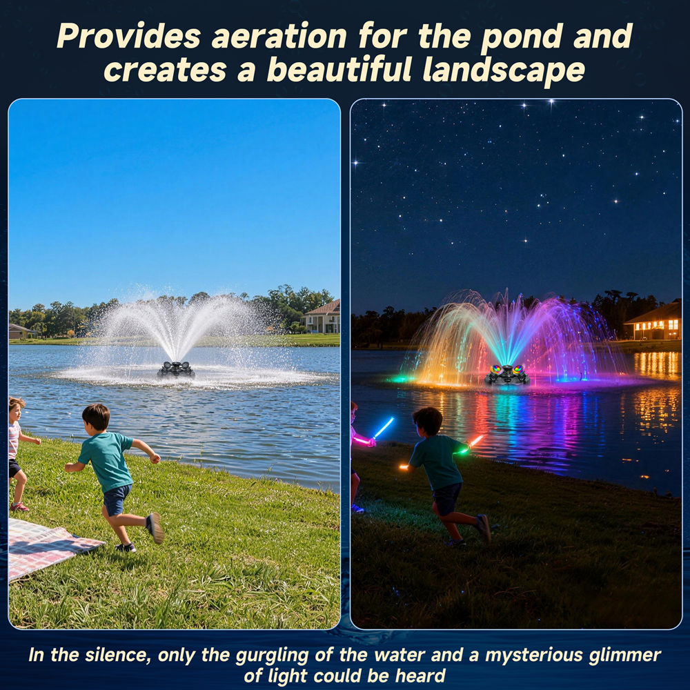 RELIY Pond Fountain, With 4 RGB Lights 1HP 110V 15000 GPH Stainless Steel Fountain Pump, Fully Automatic Powerful Lake Floating Fountain, 100 FT Power Cord, Programmable Timer Switch