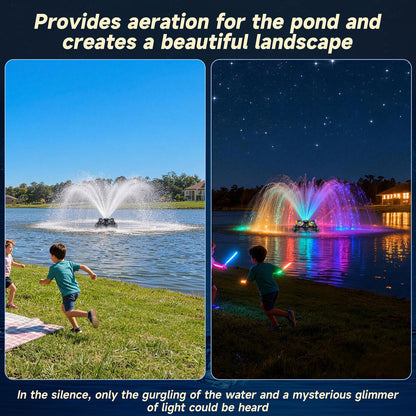 RELIY Pond Fountain, With 4 RGB Lights 1HP 110V 15000 GPH Stainless Steel Fountain Pump, Fully Automatic Powerful Lake Floating Fountain, 100 FT Power Cord, Programmable Timer Switch