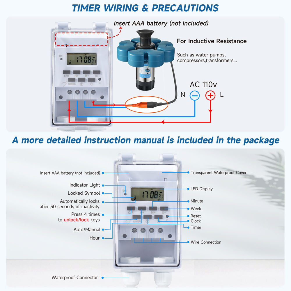 RELIY Pond Fountain, 1HP 110V 15000 GPH Fountain Pump, Fully Automatic Powerful Lake Floating Fountain, 100 FT Power Cord, 2x100 FT Traction Rope, (Stainless steel+Time switch)