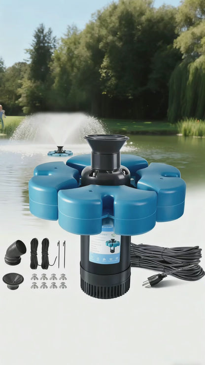 RELIY Pond Fountain , 1HP 110V 15000 GPH Fountain Pump, Fully Automatic Powerful Lake Floating Fountain, 100 FT Power Cord, 2x100 FT Traction Rope, for Small & Large Ponds & Lakes